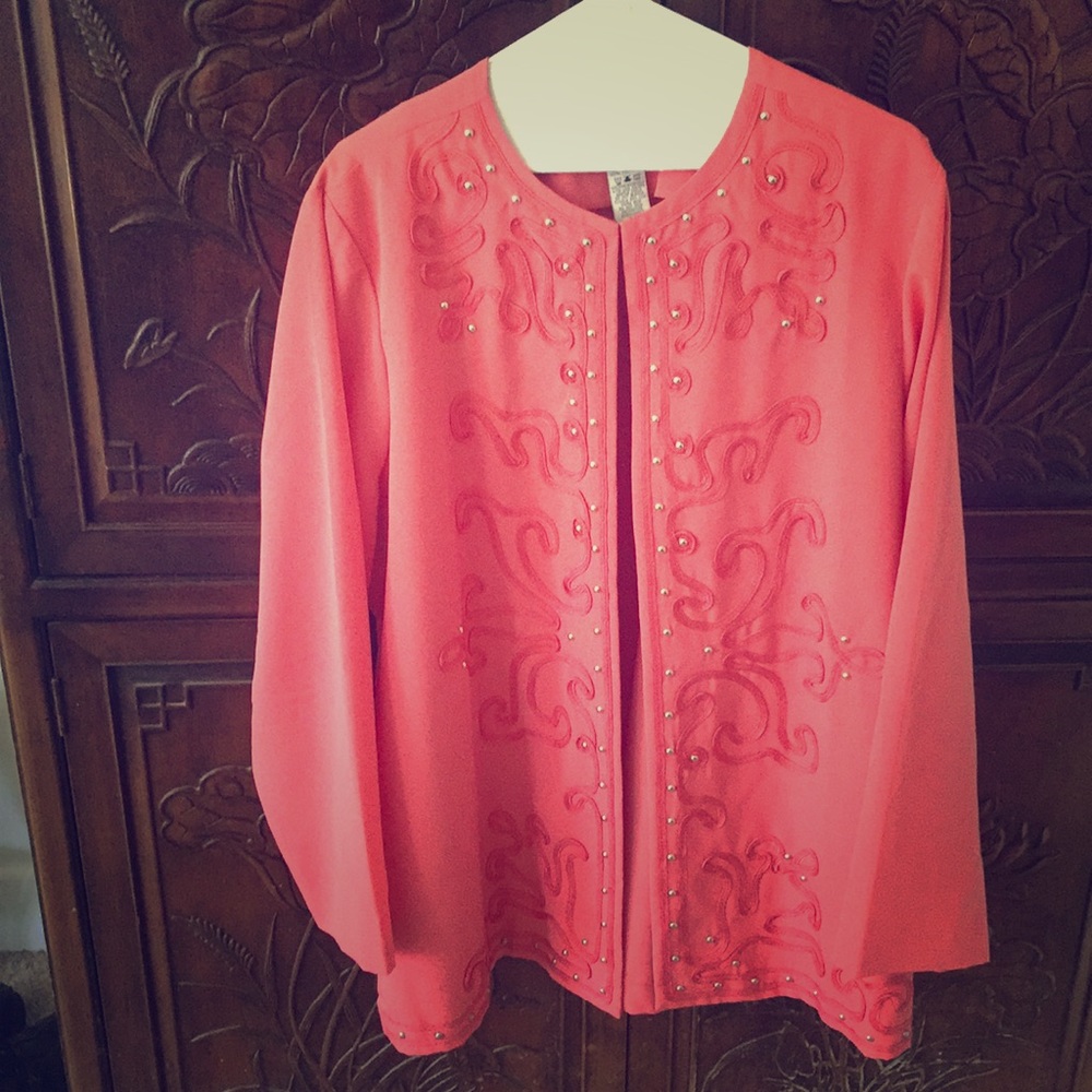 Coral jacket with Soutache embroidery